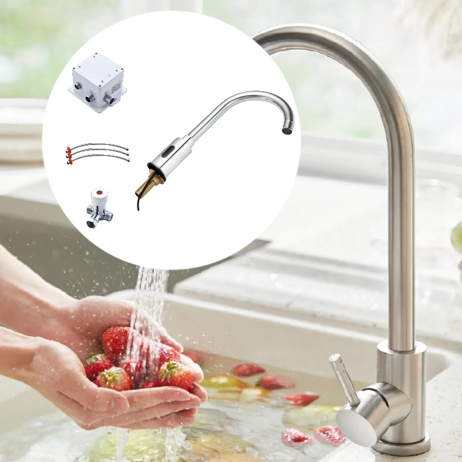 Бесконтактный смеситель для раковины в ванной комнате, удобный смеситель для умывальника для гостиничных центров, дома
Бесконтактный смеситель для раковины в ванной комнате, удобный смеситель для умывальника для гостиничных центров, дома