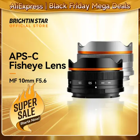 Brightin Star 10mm F5.6 Fisheye Wide Angle APS-C Mirrorless Camera Lens Fit For M4/3, Canon EF-M, Sony E, Nikon Z, Fuji X