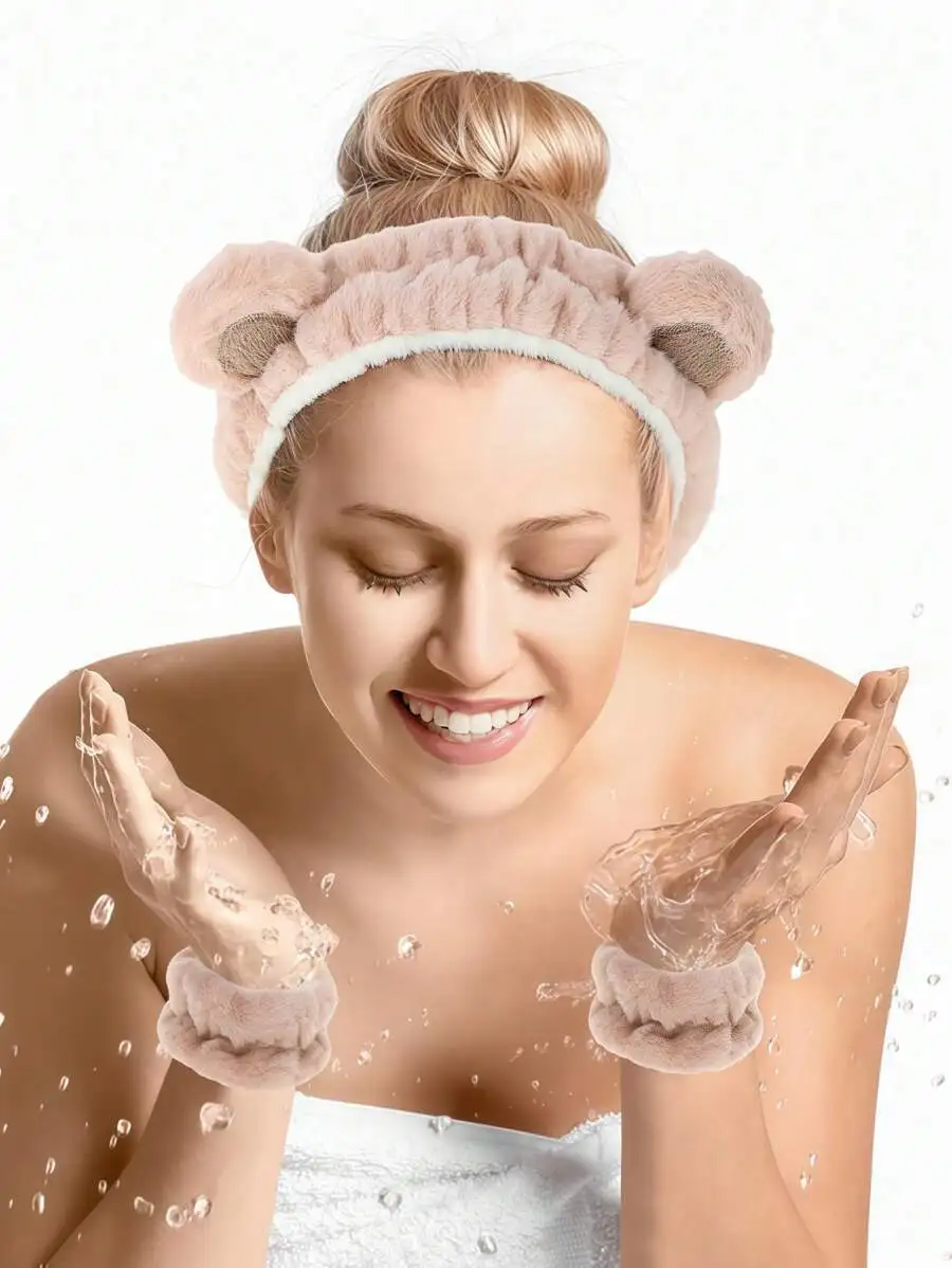 Plush Bear Ear Bath Headband And Wrist Bands For Women
Plush Bear Ear Bath Headband And Wrist Bands For Women