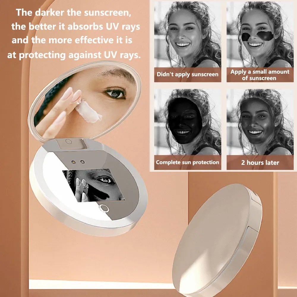 UV Mirror Sunscreen Smart Makeup Mirror Testing Camera Visual Face with 3 Colors Led Light Mirror Travel Portable
UV Mirror Sunscreen Smart Makeup Mirror Testing Camera Visual Face with 3 Colors Led Light Mirror Travel Portable