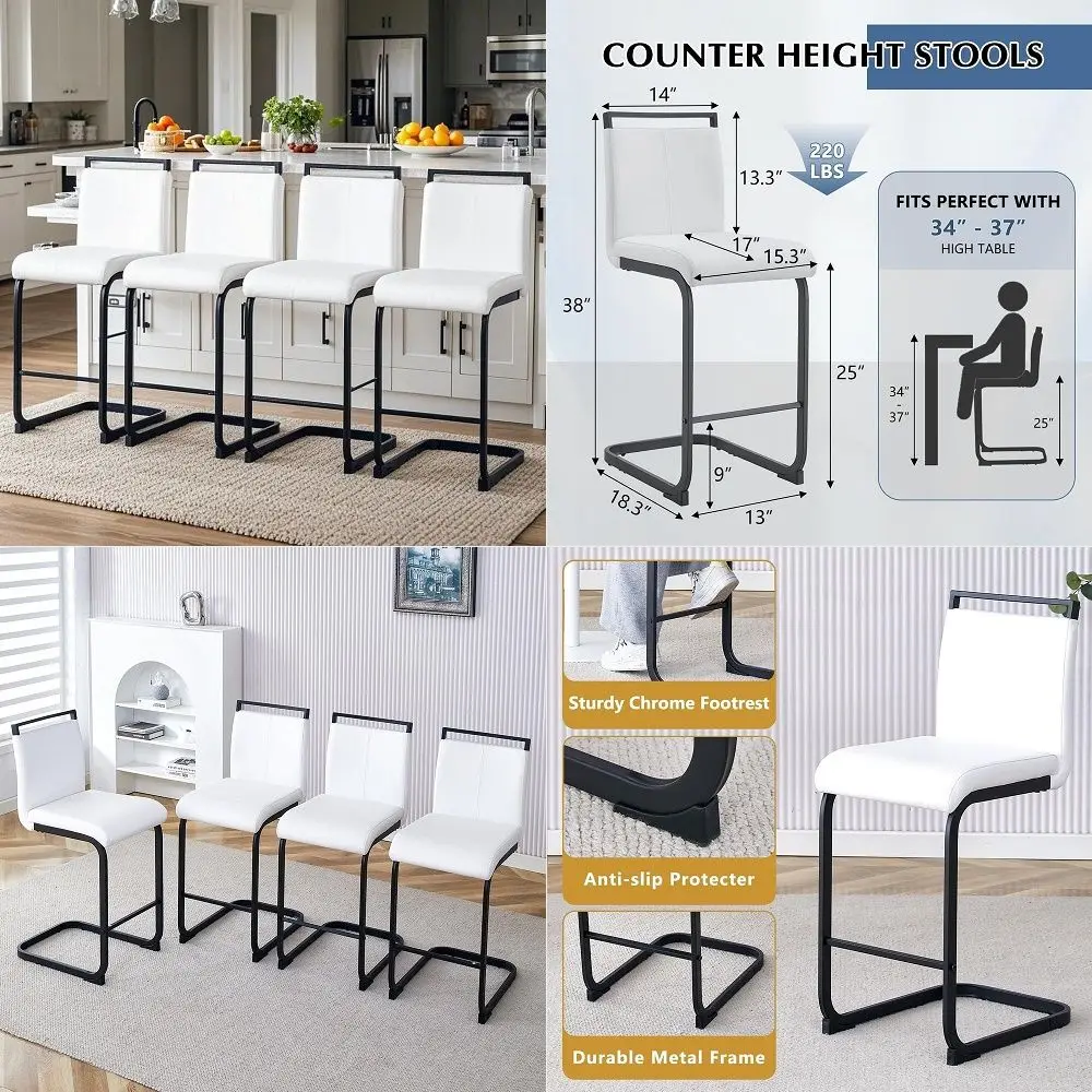 Height Bar Stools Set of 4,25 PU Leather Bar Stools with Back,Counter High Chairs with Black Painted Metal Legs,White Bar Stool
Height Bar Stools Set of 4,25 PU Leather Bar Stools with Back,Counter High Chairs with Black Painted Metal Legs,White Bar Stool