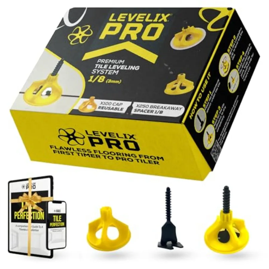 Tile Leveling System 1/8 - Flooring tools and Tile spacers - Complete starter Kit 250 Breakaway Spacers and 100 Reusable Caps -
Tile Leveling System 1/8 - Flooring tools and Tile spacers - Complete starter Kit 250 Breakaway Spacers and 100 Reusable Caps -