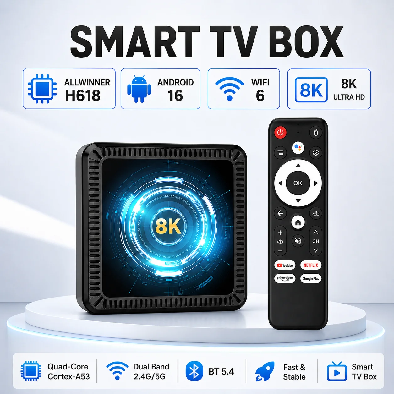 BLKJ Smart TV Box Allwinner H618 Android 16 Streaming Media Player Quad Core Cortex A53 Ram 4GB 8GB Rom 64GB 128GB Set Top Box
BLKJ Smart TV Box Allwinner H618 Android 16 Streaming Media Player Quad Core Cortex A53 Ram 4GB 8GB Rom 64GB 128GB Set Top Box