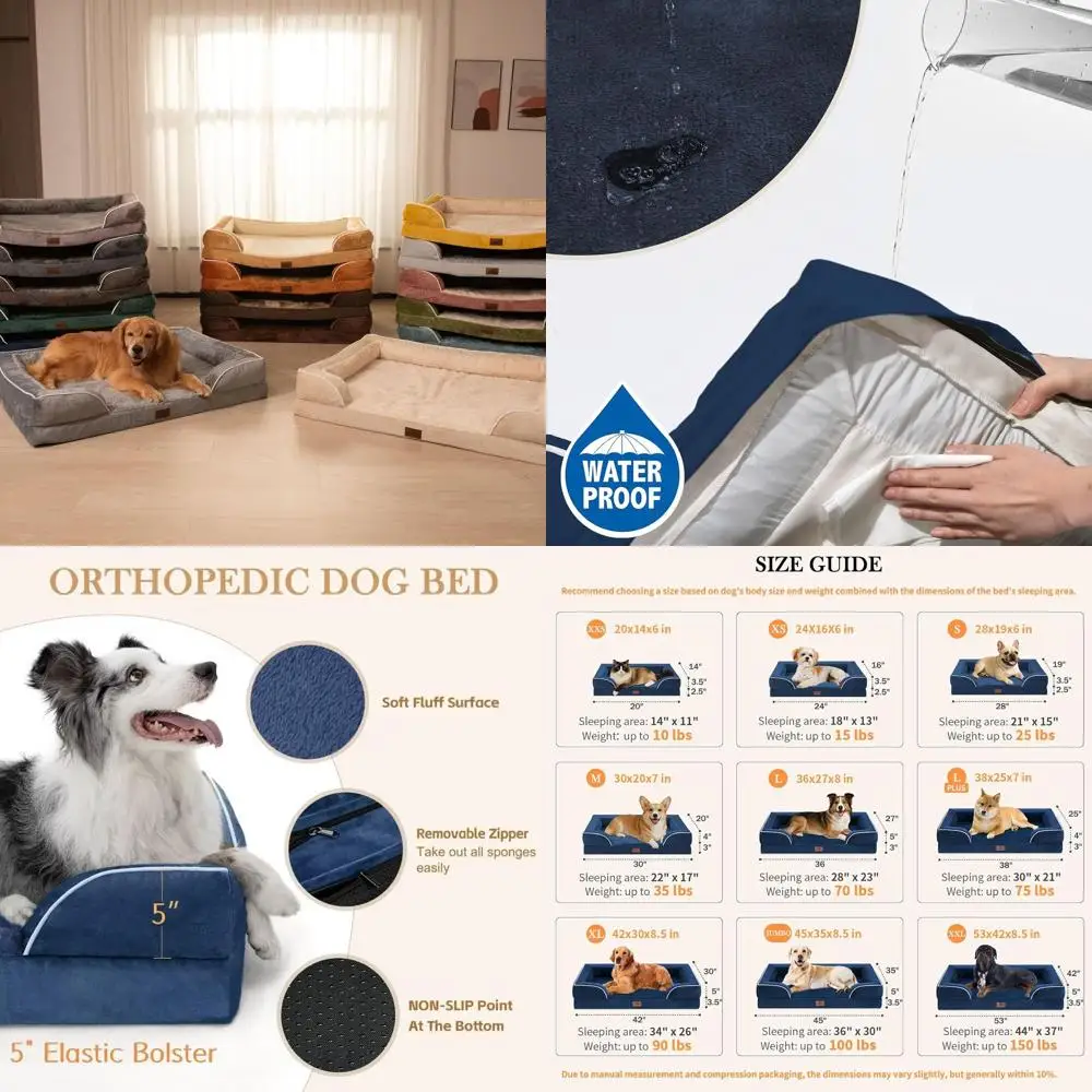 Extra Large 42x30 Waterproof XL Dog Bed with Removable Bolster, Washable Cover, Non-Slip Base, Navy Blue
Extra Large 42x30 Waterproof XL Dog Bed with Removable Bolster, Washable Cover, Non-Slip Base, Navy Blue