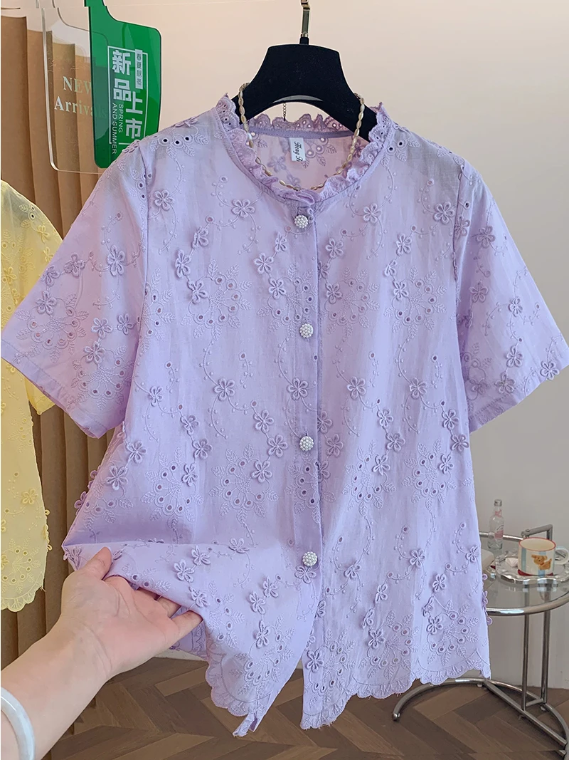 Japanese Style Embroidered Hollow out Lace Trim Pure Color Summer Shirt Women's Loose Fit Breathable Cotton Short Sleeve roun...
Japanese Style Embroidered Hollow out Lace Trim Pure Color Summer Shirt Women's Loose Fit Breathable Cotton Short Sleeve roun...