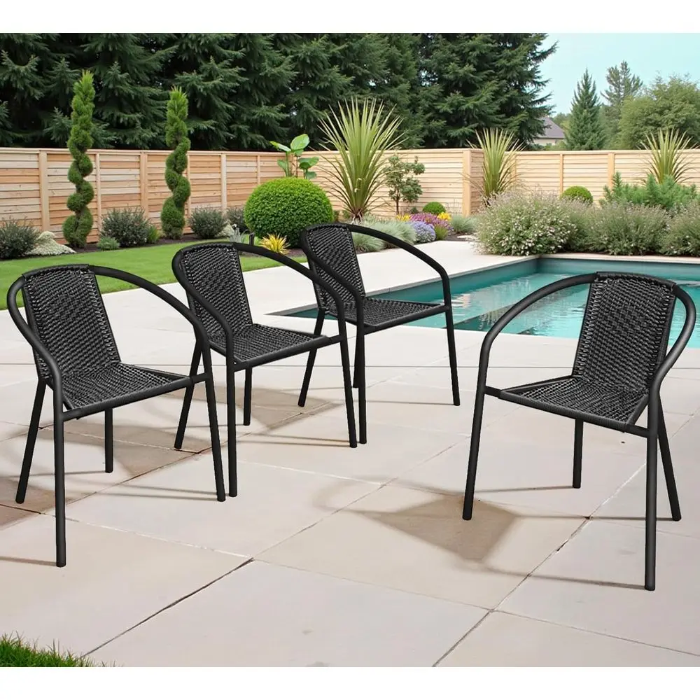 Stackable 4-Piece Outdoor/Indoor Rattan Dining Chairs with Curved Back, All-Weather, Black
Stackable 4-Piece Outdoor/Indoor Rattan Dining Chairs with Curved Back, All-Weather, Black