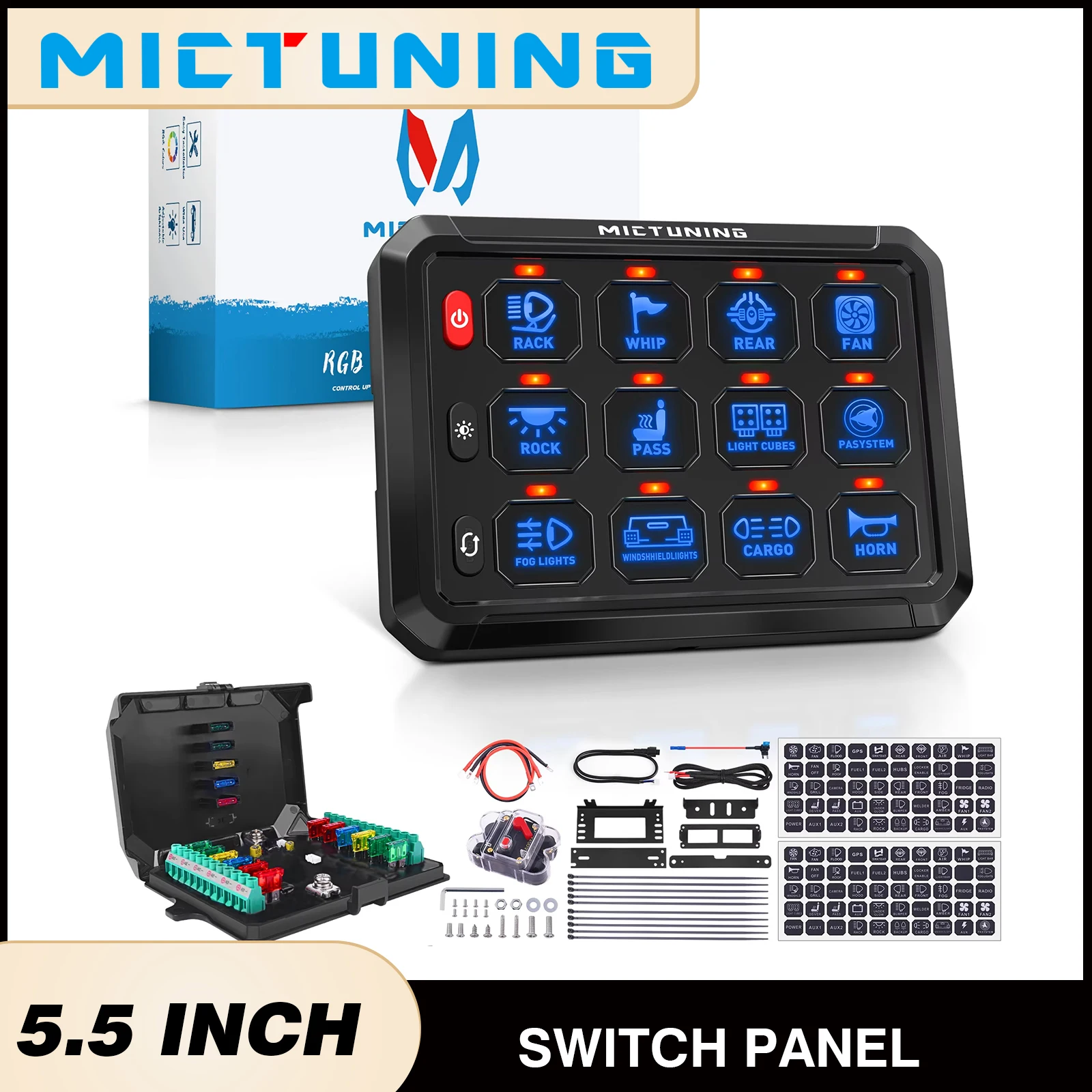 MICTUNING P1s 5-дюймовая 8/12-панель переключателей с синей подсветкой, 5-уровневая коробка реле управления яркостью для внедорожного квадроцикла UTV
MICTUNING P1s 5-дюймовая 8/12-панель переключателей с синей подсветкой, 5-уровневая коробка реле управления яркостью для внедорожного квадроцикла UTV