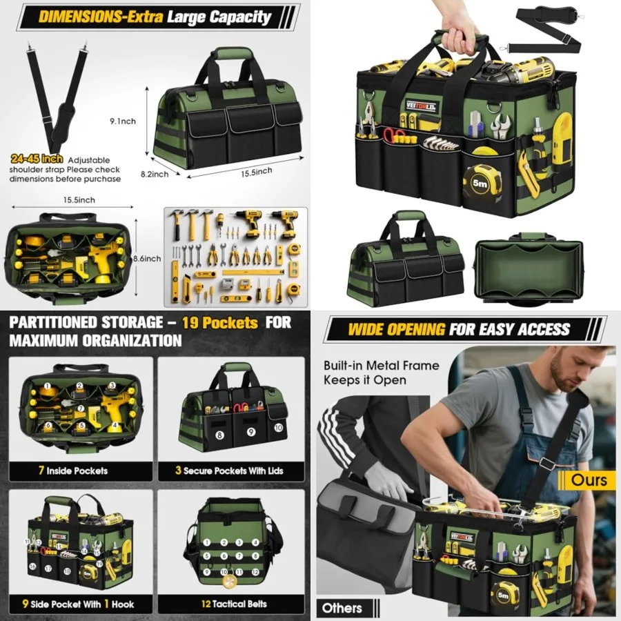 16-Inch Heavy Duty Tool Bag, 19-Pockets Tool Box Organizer, Portable Toolbag W/Soft Handle for Organized Storage, Mechanic Gift
16-Inch Heavy Duty Tool Bag, 19-Pockets Tool Box Organizer, Portable Toolbag W/Soft Handle for Organized Storage, Mechanic Gift