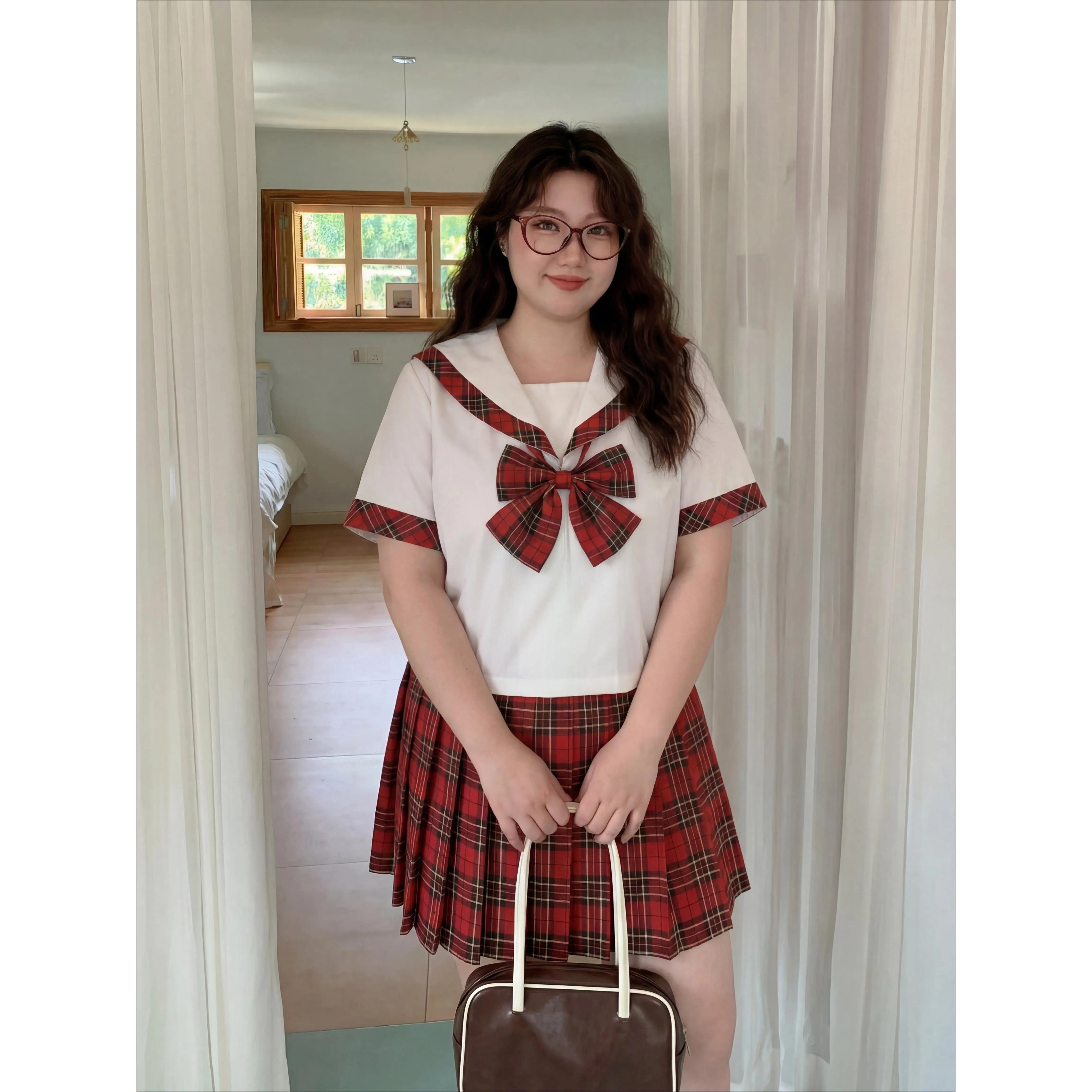 plus Size Scottish Red Plaid Skirt Sailor Suit Short Sleeve Shirt Women's Uniform Set Casual Style Four Seasons Fashion Set
plus Size Scottish Red Plaid Skirt Sailor Suit Short Sleeve Shirt Women's Uniform Set Casual Style Four Seasons Fashion Set