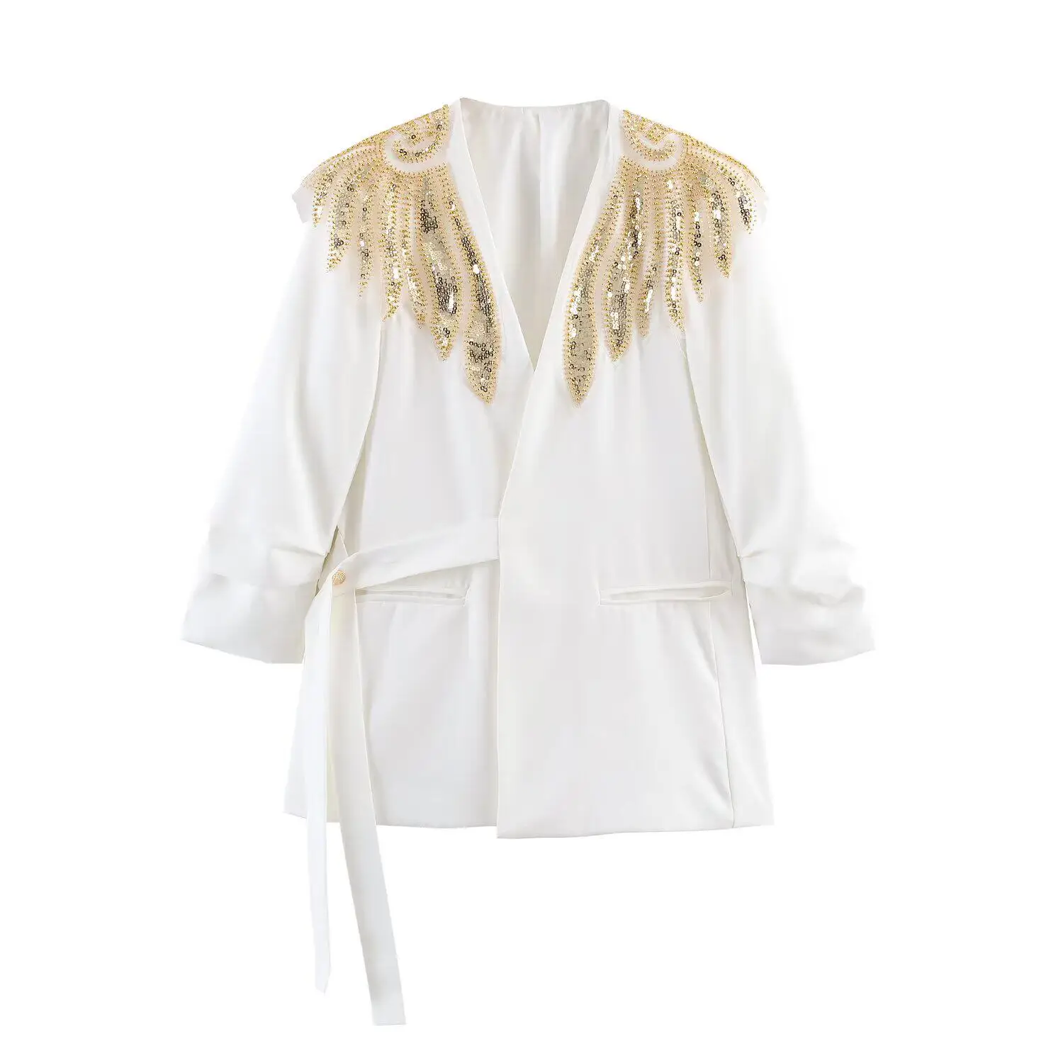Sequined V-neck Suit Jacket for Women 2026 Spring New Lace-up Three-dimensional Decoration Coats Office Lady High Street Tops
Sequined V-neck Suit Jacket for Women 2026 Spring New Lace-up Three-dimensional Decoration Coats Office Lady High Street Tops
