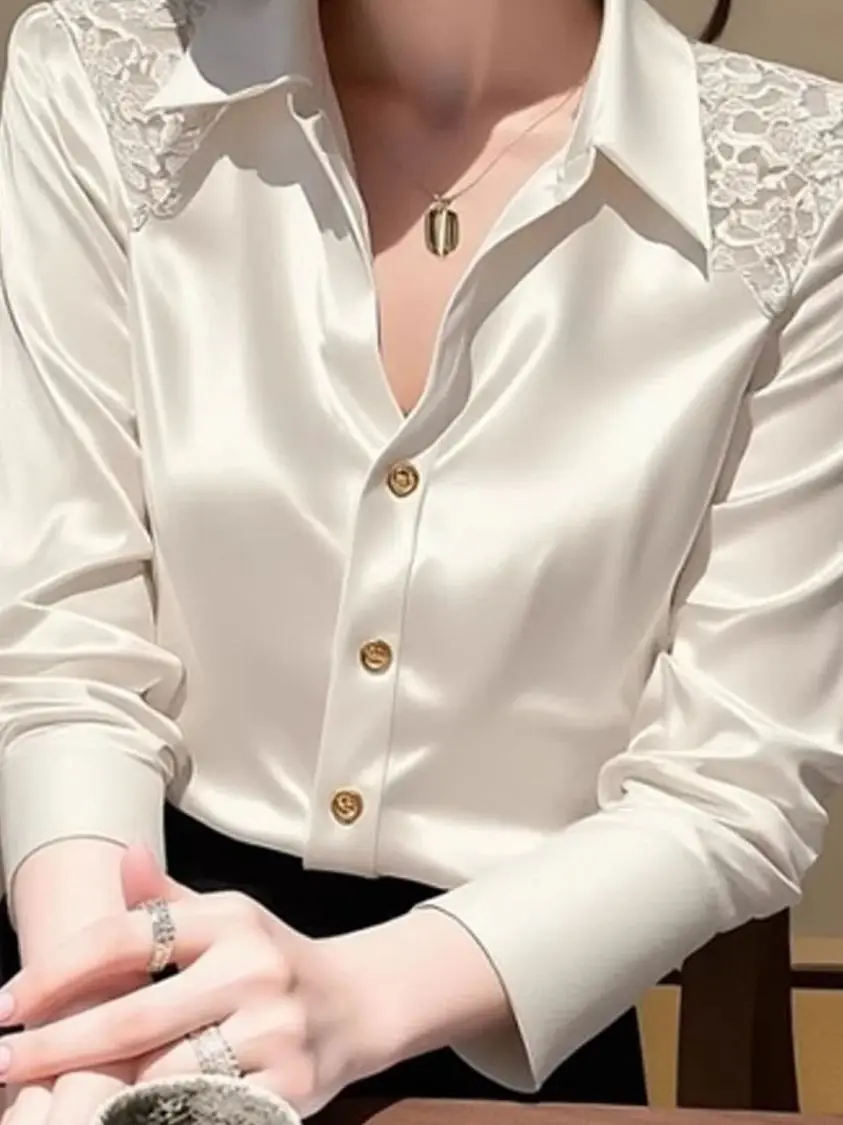 Ele Lace Splice Long Sve irt Stand Collar Slim Fit Commute Design Versatile Faionable Top French Sle Women's irt
Ele Lace Splice Long Sve irt Stand Collar Slim Fit Commute Design Versatile Faionable Top French Sle Women's irt