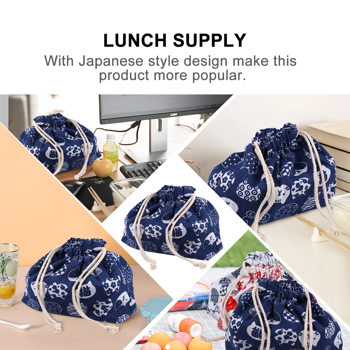 Japanese Style Bento Bag Cotton Linen Lunch Bag Portable Lightweight Drawstring Handle Sundry Picnic Shopping Office Use Blue
Japanese Style Bento Bag Cotton Linen Lunch Bag Portable Lightweight Drawstring Handle Sundry Picnic Shopping Office Use Blue