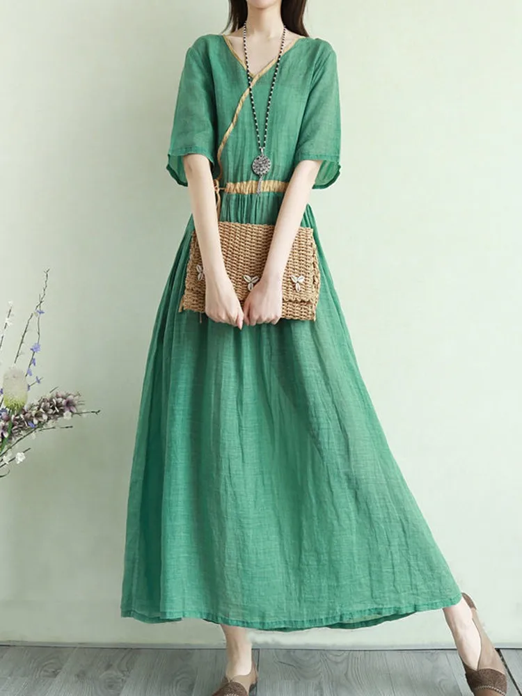 Ladies A-line Long Dress New Arrival 2022 Summer Vintage Style V-neck Solid Color Loose Comfortable Female Casual Dresses D387
Ladies A-line Long Dress New Arrival 2022 Summer Vintage Style V-neck Solid Color Loose Comfortable Female Casual Dresses D387