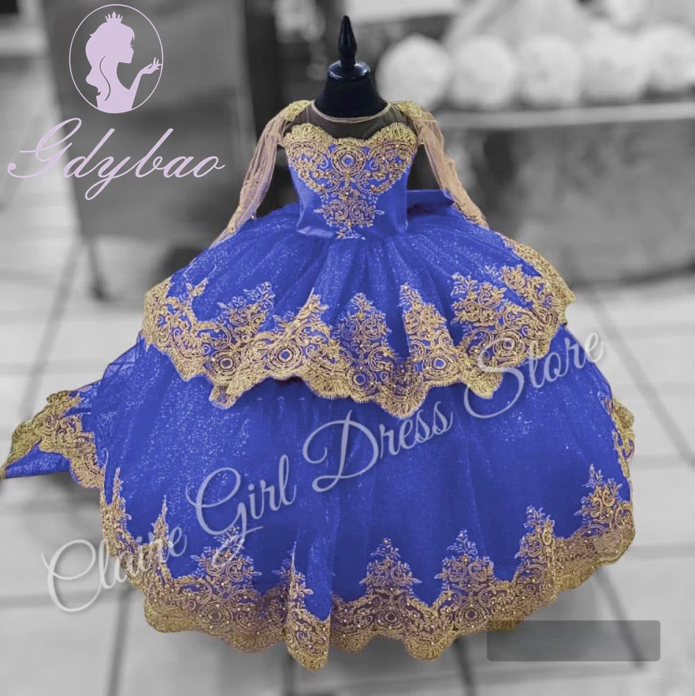 Customized Royal Blue Flower Girl Dress For Wedding Gold Appliques With Bow Cute Kids Birthday Party First Communion Gown
Customized Royal Blue Flower Girl Dress For Wedding Gold Appliques With Bow Cute Kids Birthday Party First Communion Gown