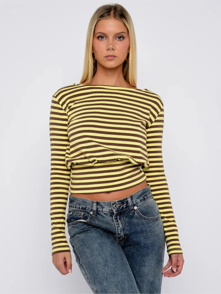 2025 Autumn Contrast Blusas Striped Long Sleeve Top Casual T Shirt Tees Simple Style All-match Comfortable Commuting Office Silm 
2025 Autumn Contrast Blusas Striped Long Sleeve Top Casual T Shirt Tees Simple Style All-match Comfortable Commuting Office Silm