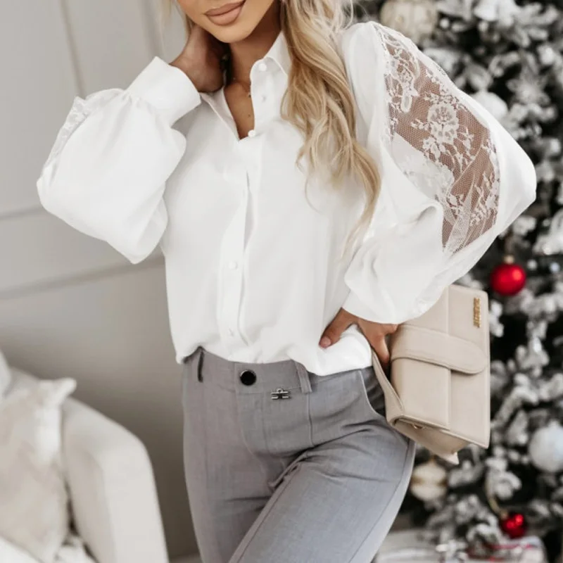 Spring and Autumn Lace Splicing Loose Elegant Office Lady Shirt Black White Green Casual Versatile Women's Blouse Fashion 31251
Spring and Autumn Lace Splicing Loose Elegant Office Lady Shirt Black White Green Casual Versatile Women's Blouse Fashion 31251