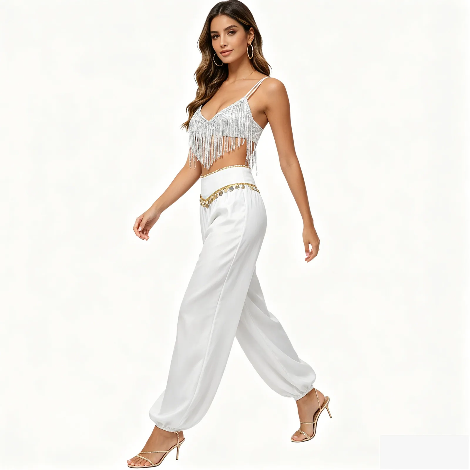 Tassel Camisole Top with Lantern Pants Belly Dancewear for Women Sequin Tassel Arabian Princess Belly Dance Halloween Costume
Tassel Camisole Top with Lantern Pants Belly Dancewear for Women Sequin Tassel Arabian Princess Belly Dance Halloween Costume