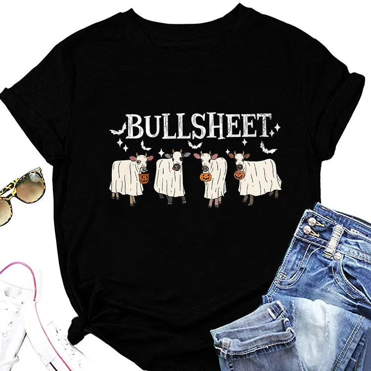 Summer women's top BULLSHEET printed T-shirt casual crew neck short-sleeved pullover Fashion loose T-shirt all match women's T-s
Summer women's top BULLSHEET printed T-shirt casual crew neck short-sleeved pullover Fashion loose T-shirt all match women's T-s