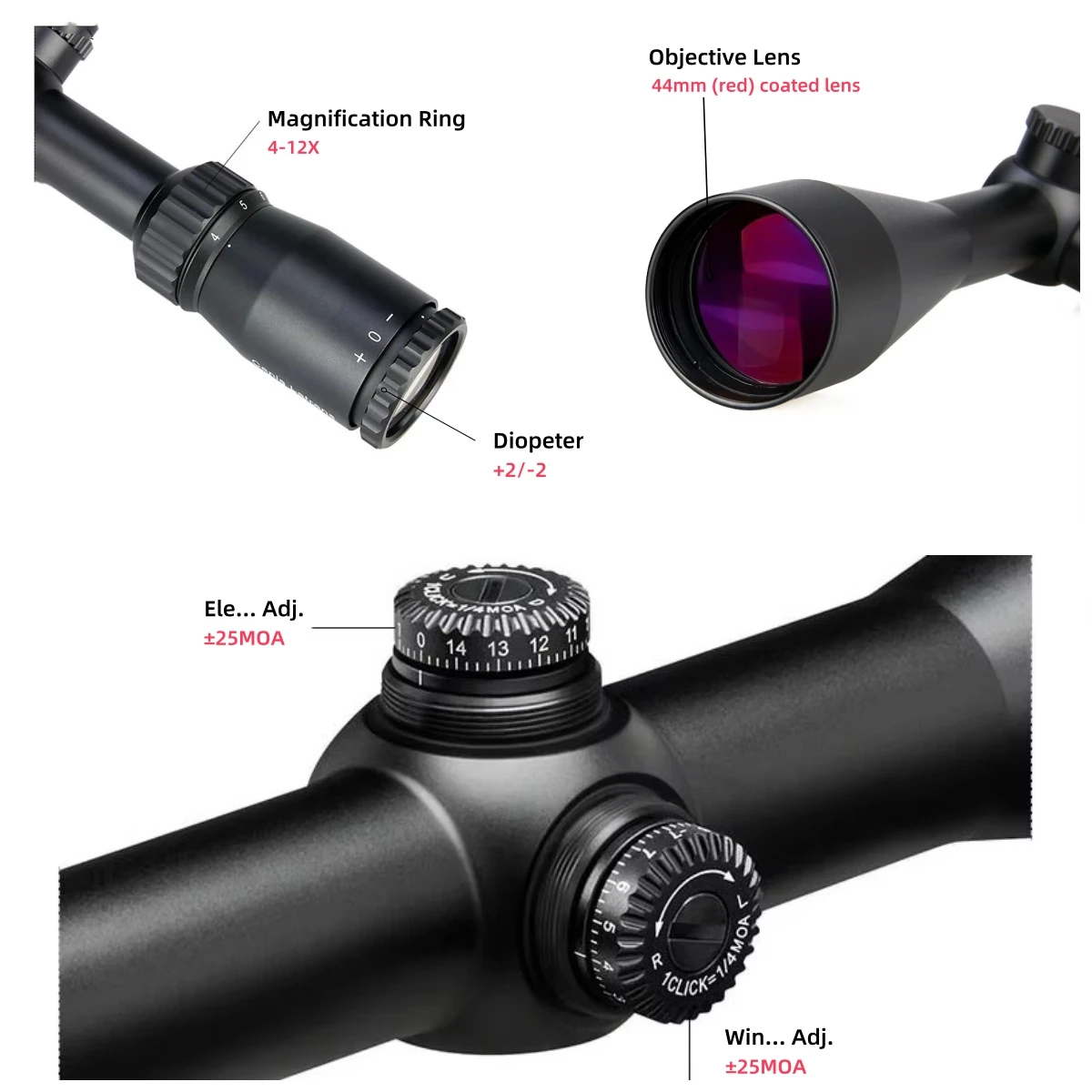 Scope Accessories 4-12x44 SFP Outdoor Hunting Scope Tactical Waterproof Optical Scope
Scope Accessories 4-12x44 SFP Outdoor Hunting Scope Tactical Waterproof Optical Scope