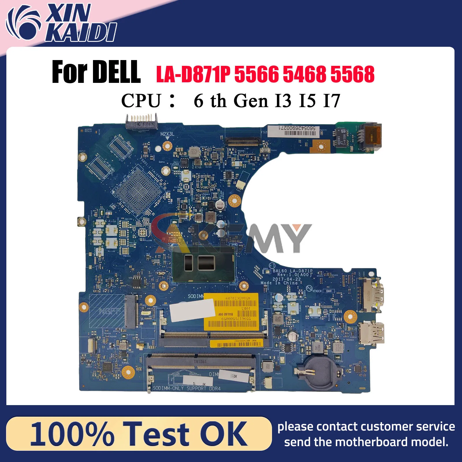 Материнская плата для ноутбука DELL Inspiron 5566 5468 5568 BAL60 LA-D871P с процессором i3 i5 i7 CN-09DT3W CN-02PX9P, 100% протестировано, ОК
Материнская плата для ноутбука DELL Inspiron 5566 5468 5568 BAL60 LA-D871P с процессором i3 i5 i7 CN-09DT3W CN-02PX9P, 100% протестировано, ОК