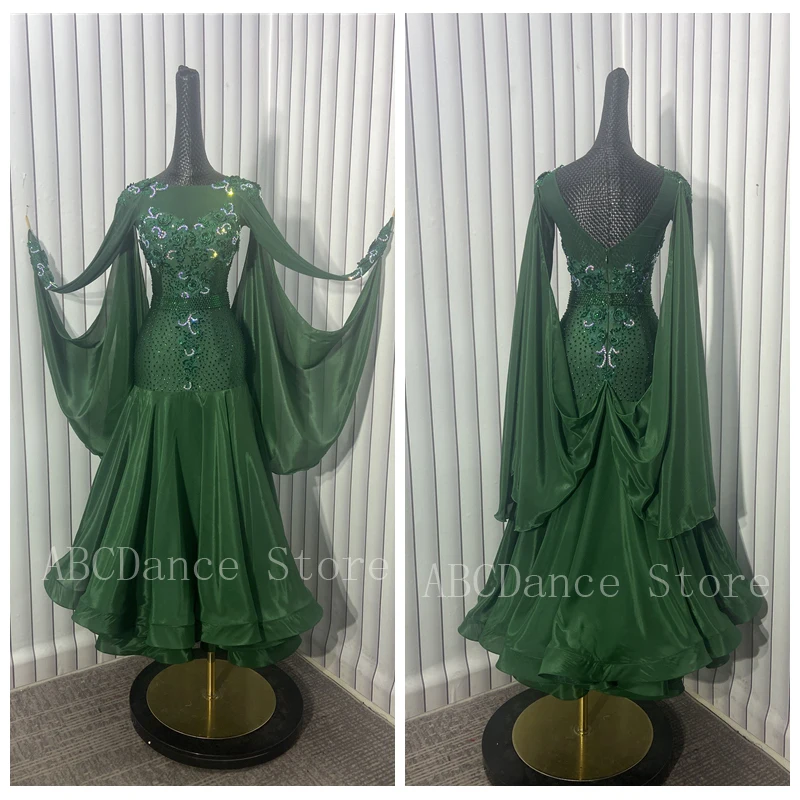 Women ballroom dance dress Standard Dance Dress ballroom dress for Competition modern dance Costume Long Sleeve dark green
Women ballroom dance dress Standard Dance Dress ballroom dress for Competition modern dance Costume Long Sleeve dark green