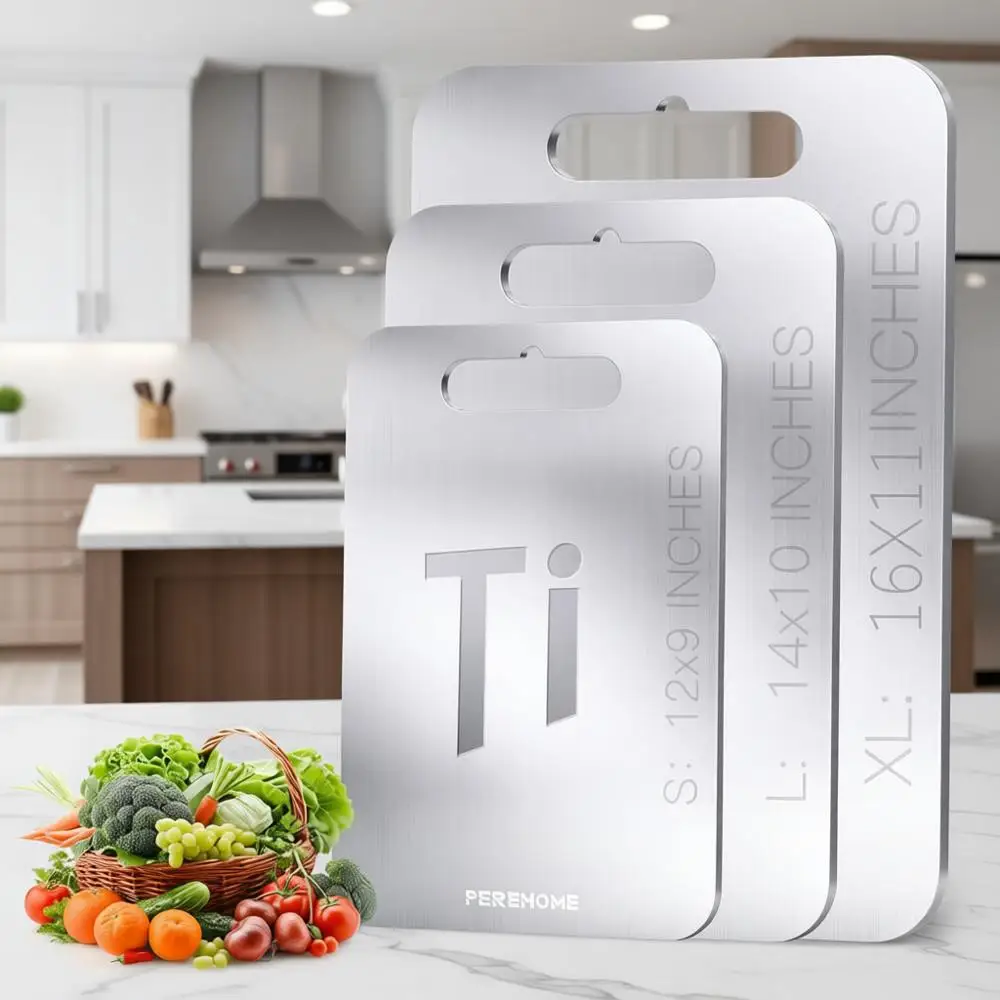 Двусторонняя титановая кухонная разделочная доска с ручкой, можно мыть в посудомоечной машине для мяса, фруктов и овощей
Двусторонняя титановая кухонная разделочная доска с ручкой, можно мыть в посудомоечной машине для мяса, фруктов и овощей