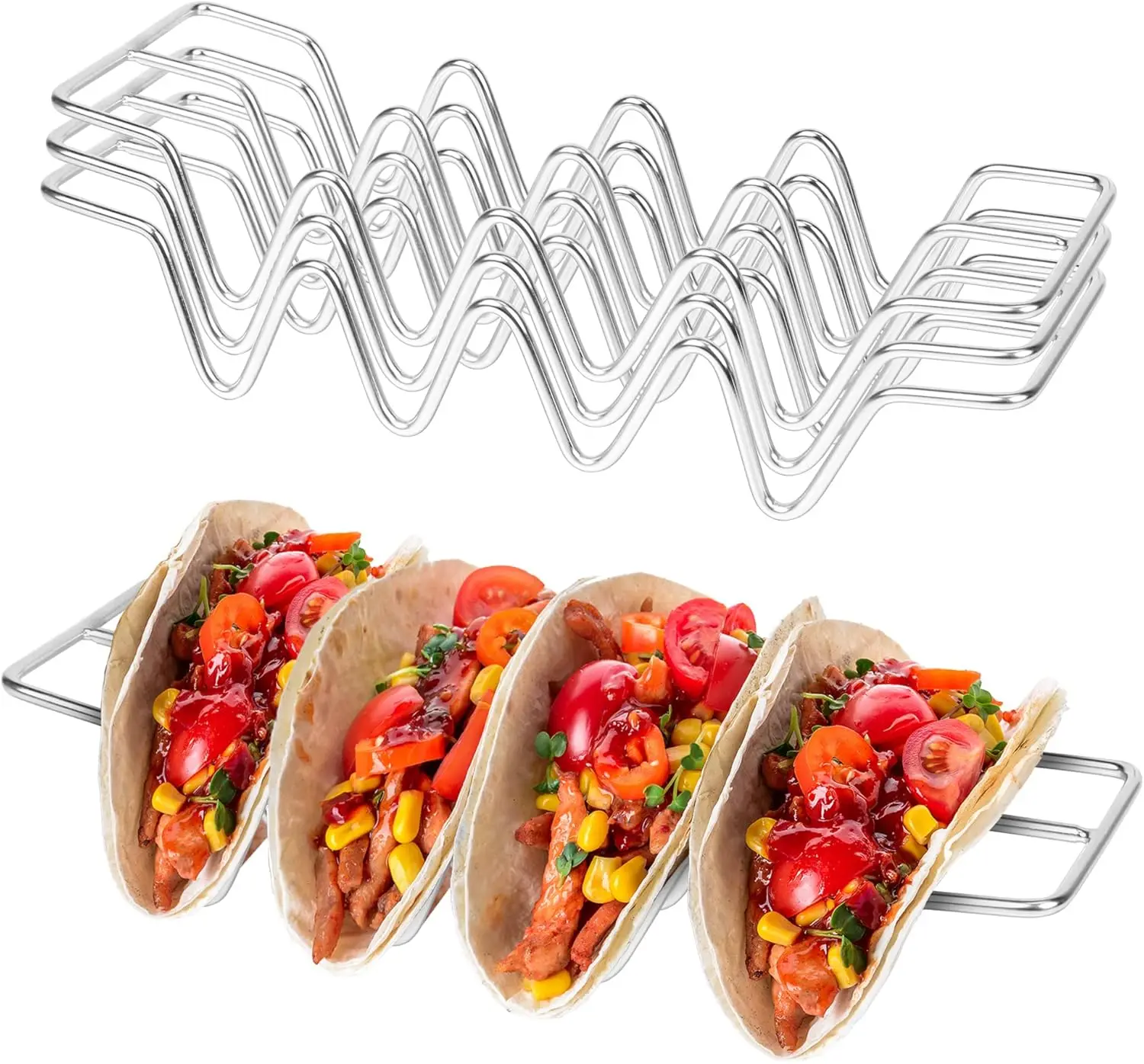 Stainless Steel Taco Holder Set of 3, Taco Shell Stand for Baking and Grilling, Holds 4 Tacos Each, Taco Bar Accessories
Stainless Steel Taco Holder Set of 3, Taco Shell Stand for Baking and Grilling, Holds 4 Tacos Each, Taco Bar Accessories