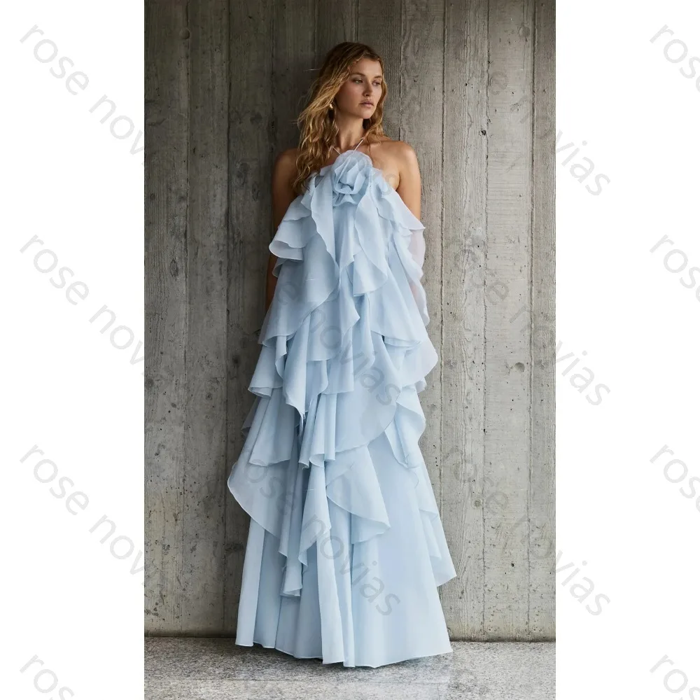 Customized Light Blue Formal Dress with Halter Neck Tiered Ruffled Chiffon Skirt Evening Gown for Bridesmaid and Wedding Guest
Customized Light Blue Formal Dress with Halter Neck Tiered Ruffled Chiffon Skirt Evening Gown for Bridesmaid and Wedding Guest