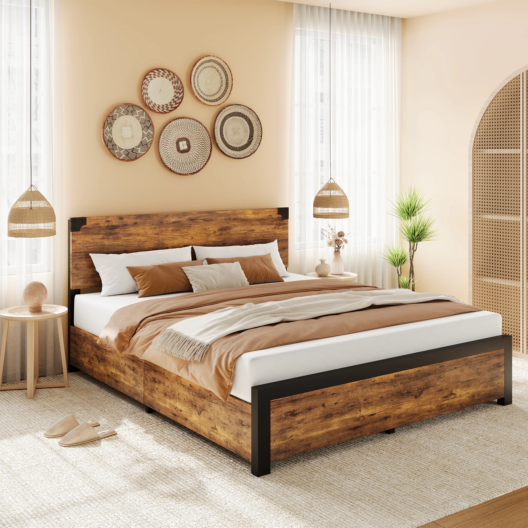 Queen Size Bed Frame with Storage Drawers and Headboard, Wood and Metal Bed Frame ,No Box Spring Needed
Queen Size Bed Frame with Storage Drawers and Headboard, Wood and Metal Bed Frame ,No Box Spring Needed