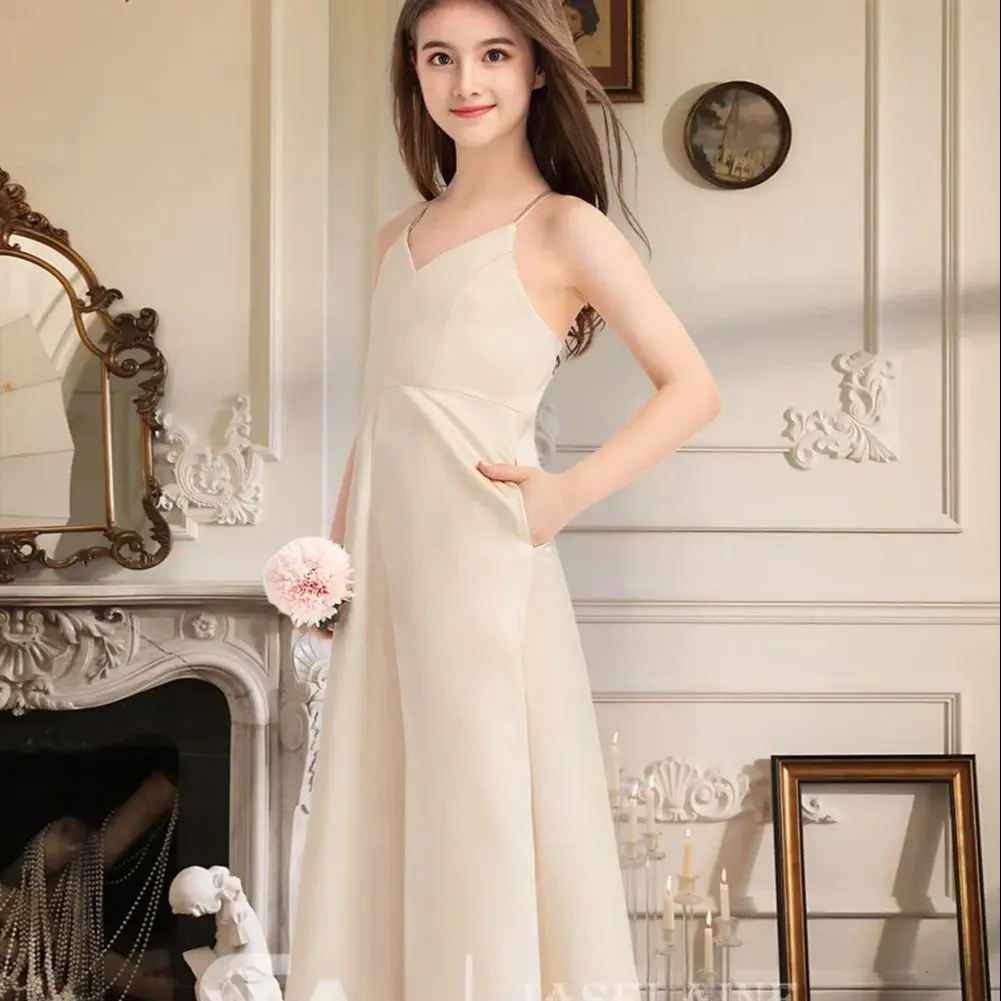 KJF Kids Satin V-Neck Junior Bridesmaid Dress Floor-Length A-Line With Crisscross Straps Pockets Flower Girl Dress Girls Formal
KJF Kids Satin V-Neck Junior Bridesmaid Dress Floor-Length A-Line With Crisscross Straps Pockets Flower Girl Dress Girls Formal