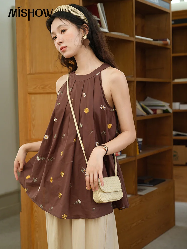 MISHOW Women's Two Piece Set 2025 Summer New Embroidery Hanging Neck Sleeveless Top Retro Khaki Wide Leg Pants Set MXE39T0713 
MISHOW Women's Two Piece Set 2025 Summer New Embroidery Hanging Neck Sleeveless Top Retro Khaki Wide Leg Pants Set MXE39T0713