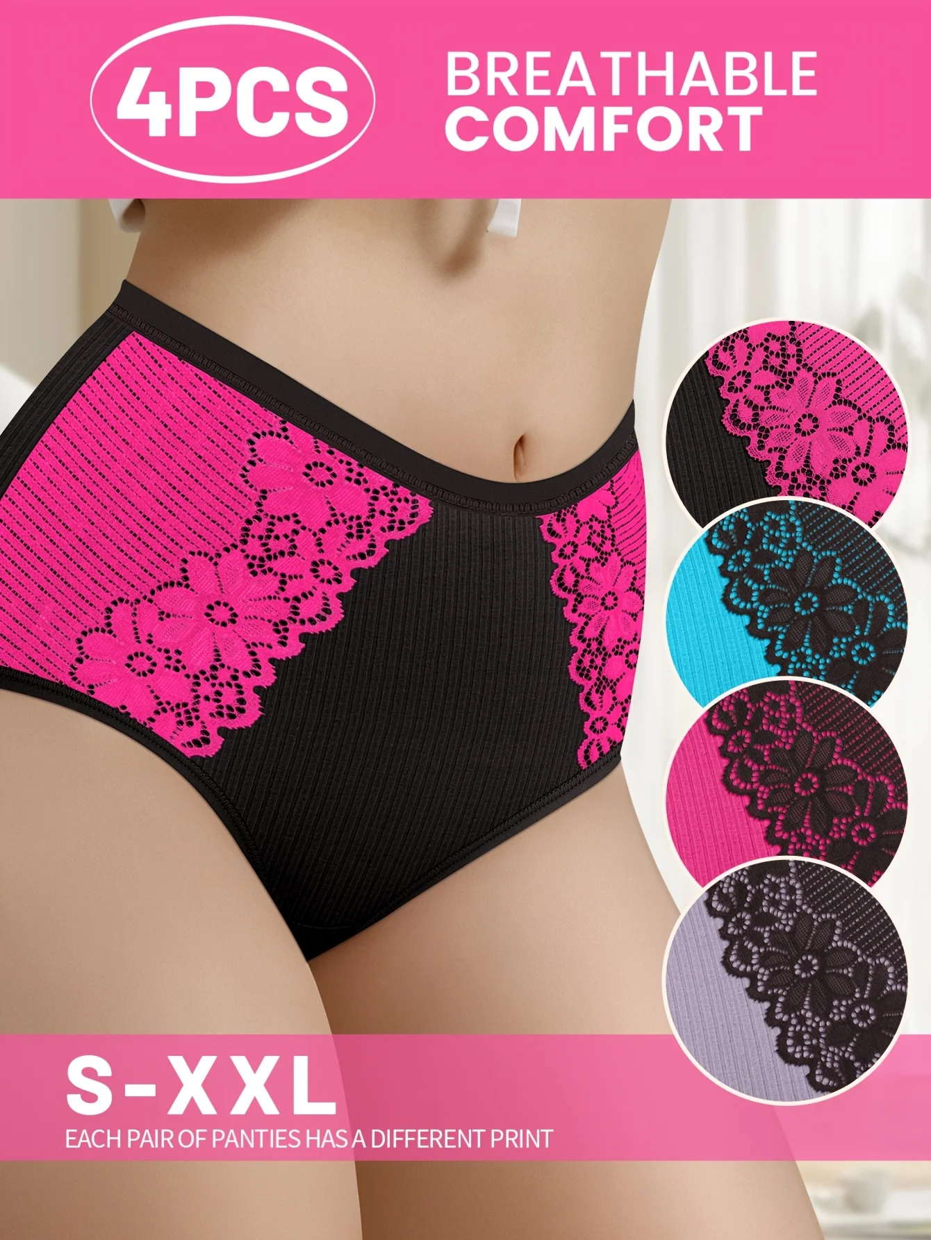 4-Pack of High Waist Underwear, Mid-Waist Underwear, Threaded Stripess, Contrasting Color, Contrasting Color Briefs, Comfortab
4-Pack of High Waist Underwear, Mid-Waist Underwear, Threaded Stripess, Contrasting Color, Contrasting Color Briefs, Comfortab