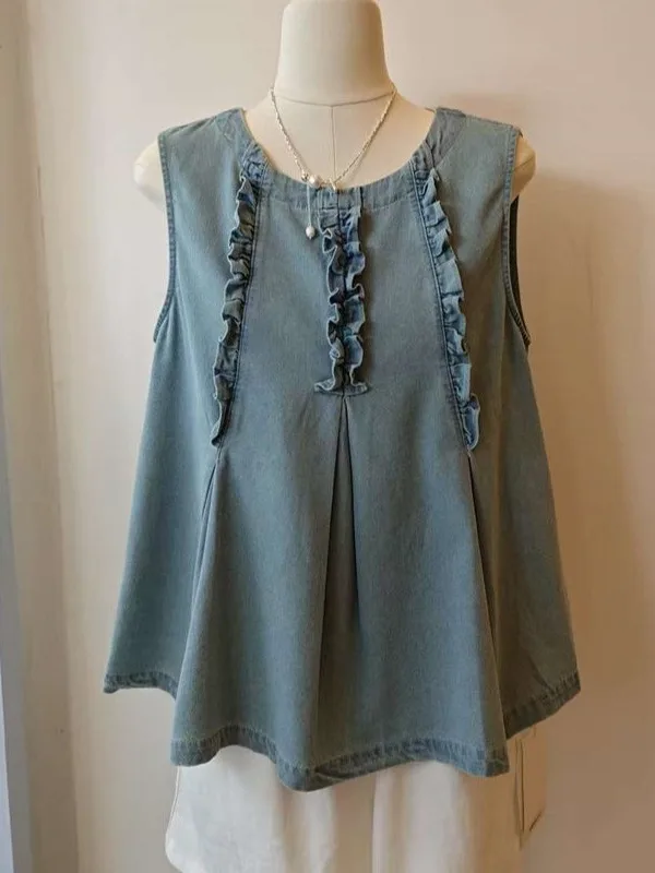 Sweet Summer Denim Vest Women's Loose Fit Svel round Ne Korean Sle Versatile Outerwear Commute Faion ort Length
Sweet Summer Denim Vest Women's Loose Fit Svel round Ne Korean Sle Versatile Outerwear Commute Faion ort Length