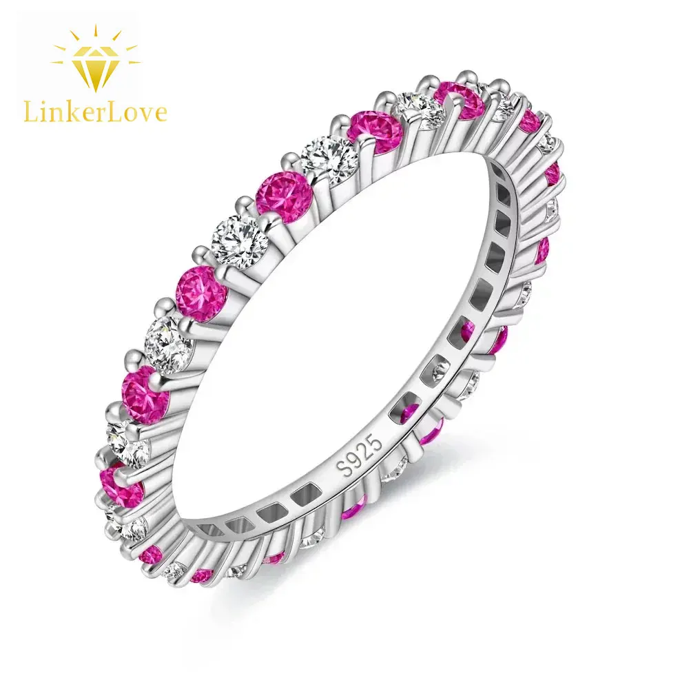 LinkerLove 925 Silver Ruby and Zircon Alternating Eternity Wedding Band for Women Stackable Emerald Ring Trendy Gemstone Jewelry
LinkerLove 925 Silver Ruby and Zircon Alternating Eternity Wedding Band for Women Stackable Emerald Ring Trendy Gemstone Jewelry
