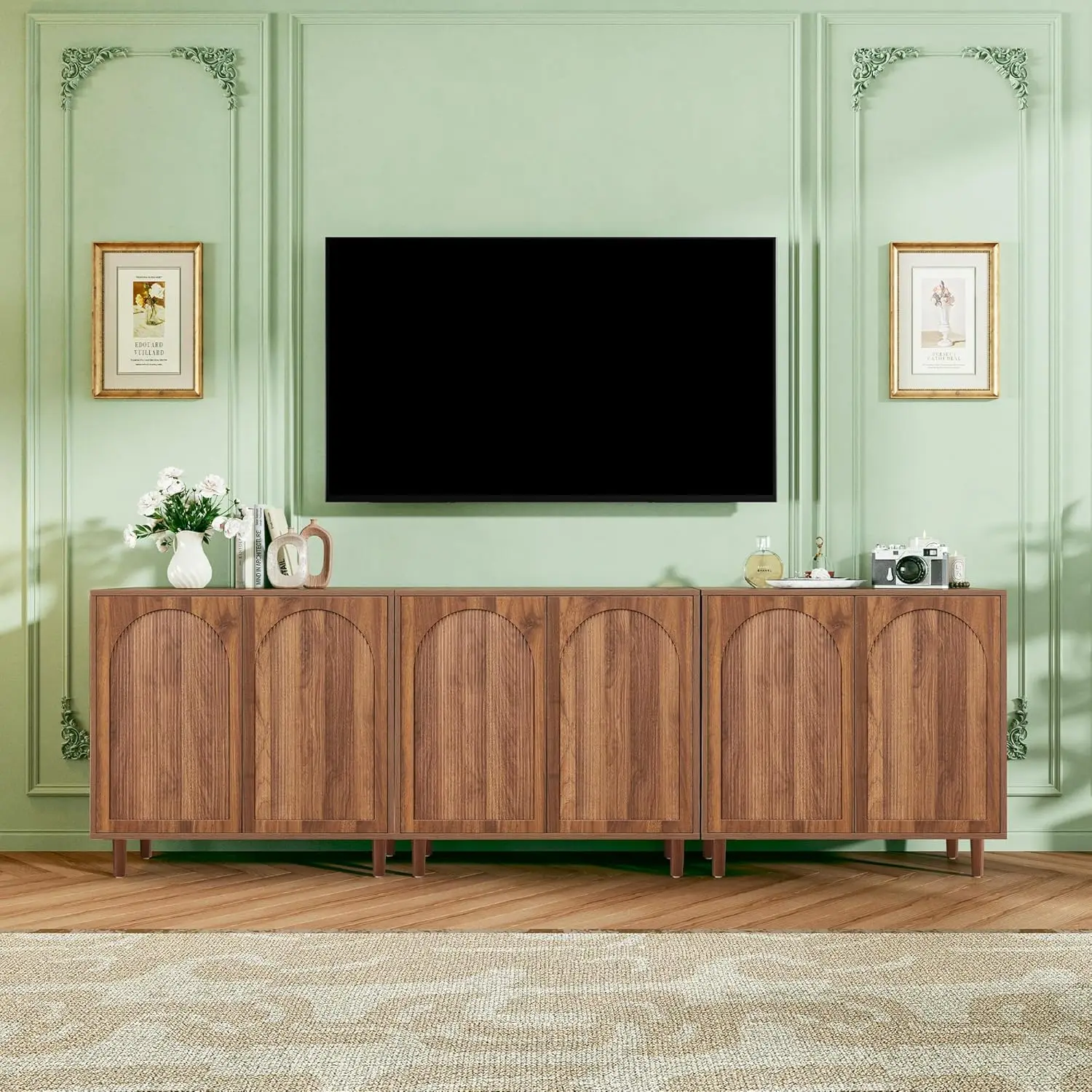 94.5" Fluted Sideboard Buffet Cabinet Mid Century Modern Wood Storage Arched Profile Dining Kitchen Living Room, Customized
94.5" Fluted Sideboard Buffet Cabinet Mid Century Modern Wood Storage Arched Profile Dining Kitchen Living Room, Customized