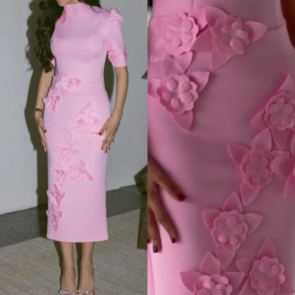 High Quality Customized High Collar Tea Length Appliques Straight Pink Short Sleeves Vestido De Festa Madrinha فساتين السهرة
High Quality Customized High Collar Tea Length Appliques Straight Pink Short Sleeves Vestido De Festa Madrinha فساتين السهرة