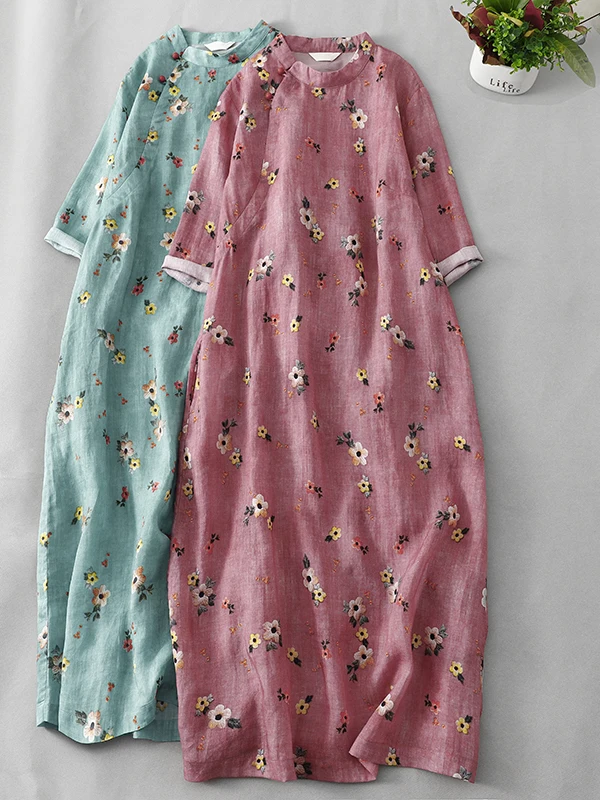 Elegant Summer Print Dress Stand Collar Long Skirt Vintage Side Button Loose Fit Short Sleeve Women's Fashion
Elegant Summer Print Dress Stand Collar Long Skirt Vintage Side Button Loose Fit Short Sleeve Women's Fashion