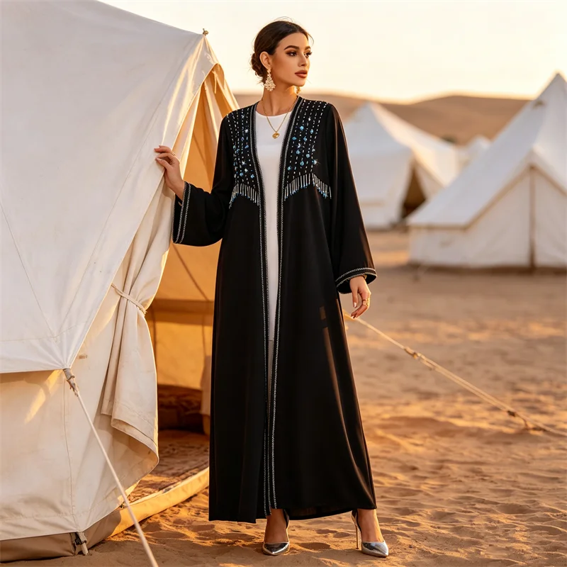 Eid New Dubai Abaya Tassel Beads Kimono Cardigan Women Muslim Dress Kaftan Islam Jalabiya Kebaya Caftan Marocain Femme Robe Gown
Eid New Dubai Abaya Tassel Beads Kimono Cardigan Women Muslim Dress Kaftan Islam Jalabiya Kebaya Caftan Marocain Femme Robe Gown