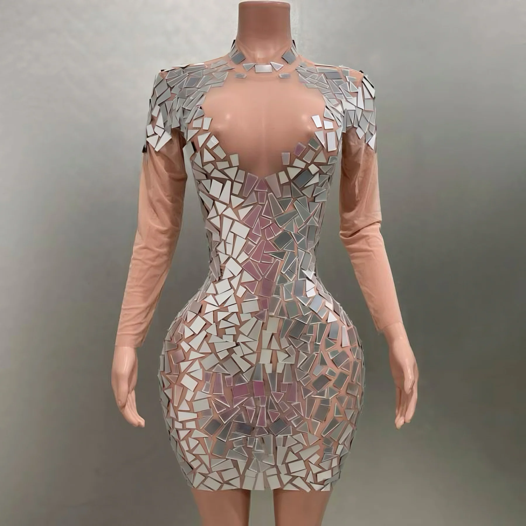 Flashing Mirror Surface Sequined Sexy See-Through Sheath Mini Dress Birthday Evening Party Performance Costume Singer Stage Wear
Flashing Mirror Surface Sequined Sexy See-Through Sheath Mini Dress Birthday Evening Party Performance Costume Singer Stage Wear