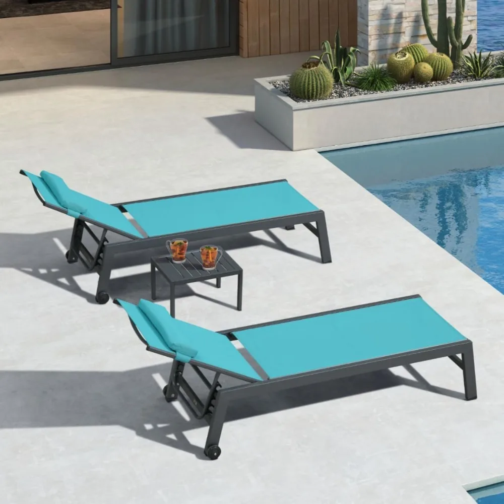 Outdoor Lounge Chair Set of 3 Patio Chaise Pool Lounger Aluminum Frame with Side Table and Wheels for Outside Sunbathing Tannin
Outdoor Lounge Chair Set of 3 Patio Chaise Pool Lounger Aluminum Frame with Side Table and Wheels for Outside Sunbathing Tannin