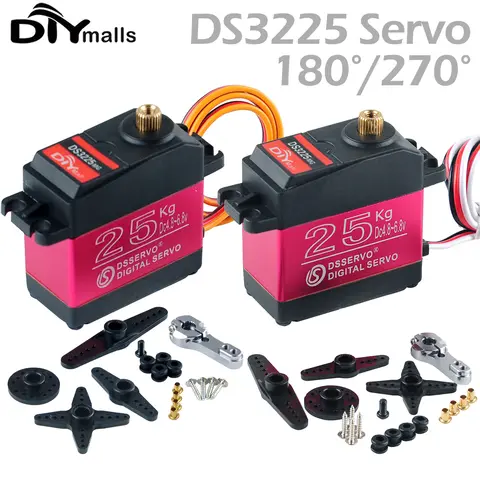 Ds3225 25kg rc servo digital 180 270 graus à prova dwaterproof água servo alto torque engrenagem de metal completo para diy baja carro rc braço robótico