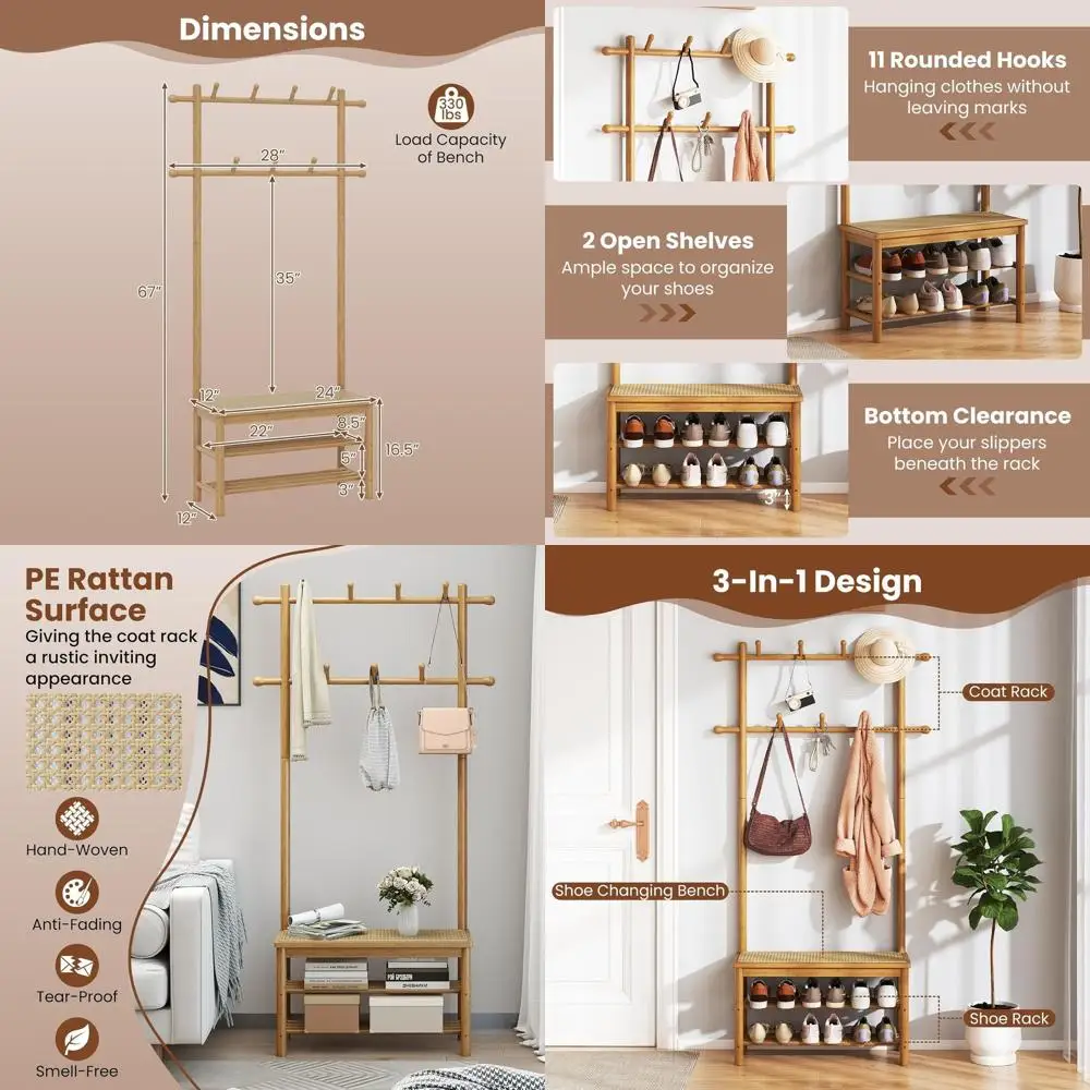 Bamboo 3-in-1 Entryway Organizer with Bench, Shoe Rack, and 11 Hooks
Bamboo 3-in-1 Entryway Organizer with Bench, Shoe Rack, and 11 Hooks