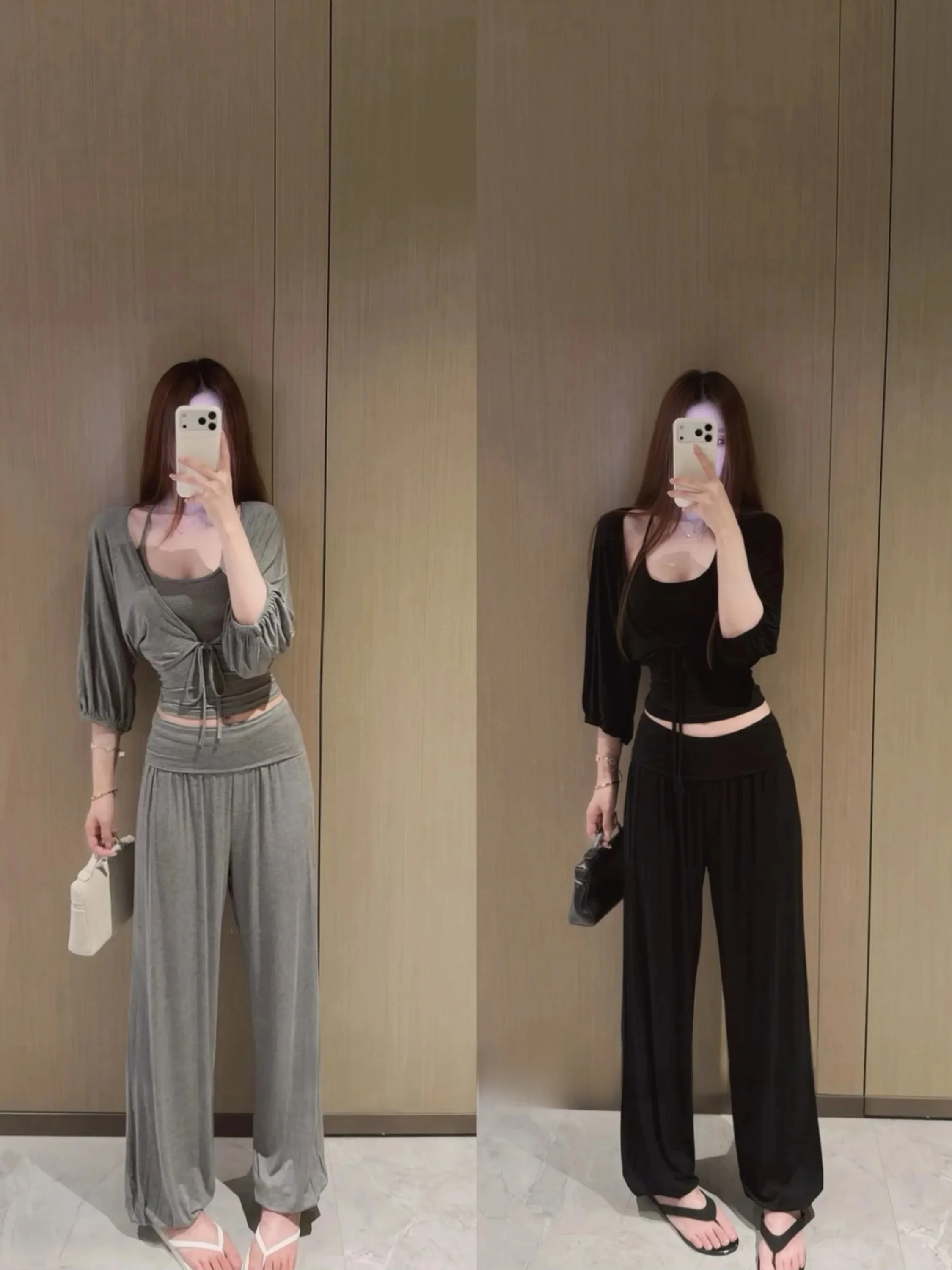 Laid-back Style Shoulder Strap Top Wide Leg Pants Set Hanging Neck Strap Cardigan Cuffed Lantern Pants Three-piece Set for Women
Laid-back Style Shoulder Strap Top Wide Leg Pants Set Hanging Neck Strap Cardigan Cuffed Lantern Pants Three-piece Set for Women
