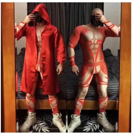 Bar Nightclub Male Singer Black/red Cloak Sexy 3d Print Fake Muscle Tattoo Jumpsuit Stage DS Theme Costume Halloween Costume
Bar Nightclub Male Singer Black/red Cloak Sexy 3d Print Fake Muscle Tattoo Jumpsuit Stage DS Theme Costume Halloween Costume