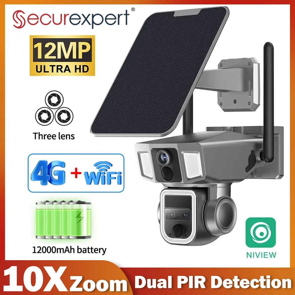 Securexpert 12MP 6K 10x Zoom, двойной экран, три объектива, солнечная камера 4G/Wi-Fi 2-в-1, PIR-детекция, автослежение, водонепроницаемые камеры
Securexpert 12MP 6K 10x Zoom, двойной экран, три объектива, солнечная камера 4G/Wi-Fi 2-в-1, PIR-детекция, автослежение, водонепроницаемые камеры