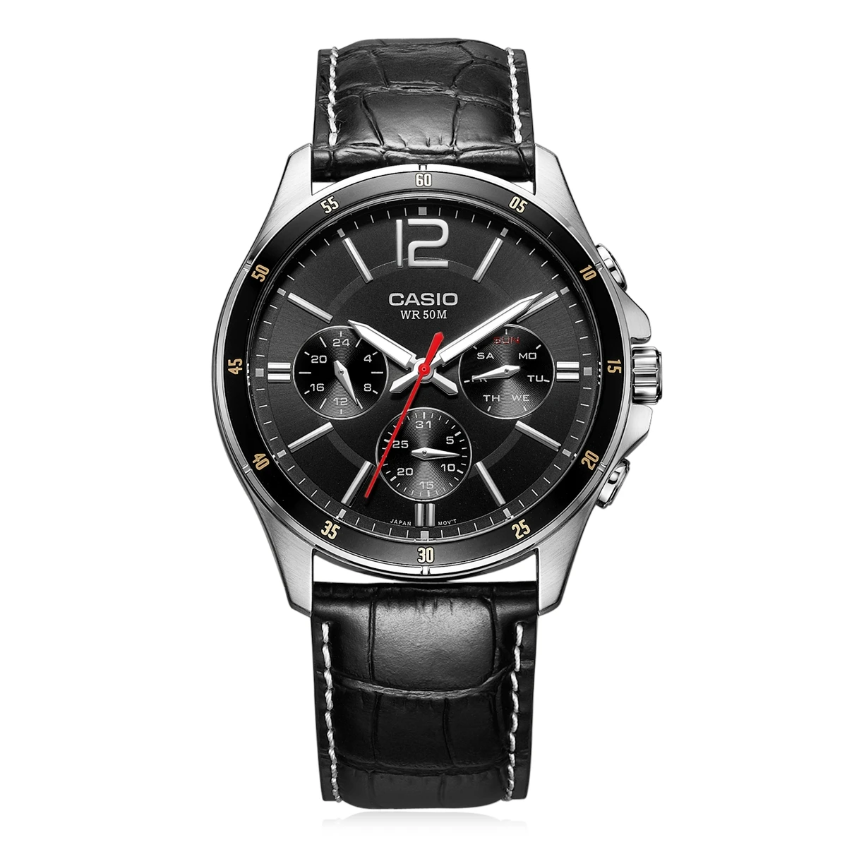 CASIO MTP-1374L Men's Multifunction Quartz Watch, 3 Sub-dials (Day/Date/24H), 50M Water Resistant, Black Genuine Leather Band, B
CASIO MTP-1374L Men's Multifunction Quartz Watch, 3 Sub-dials (Day/Date/24H), 50M Water Resistant, Black Genuine Leather Band, B
