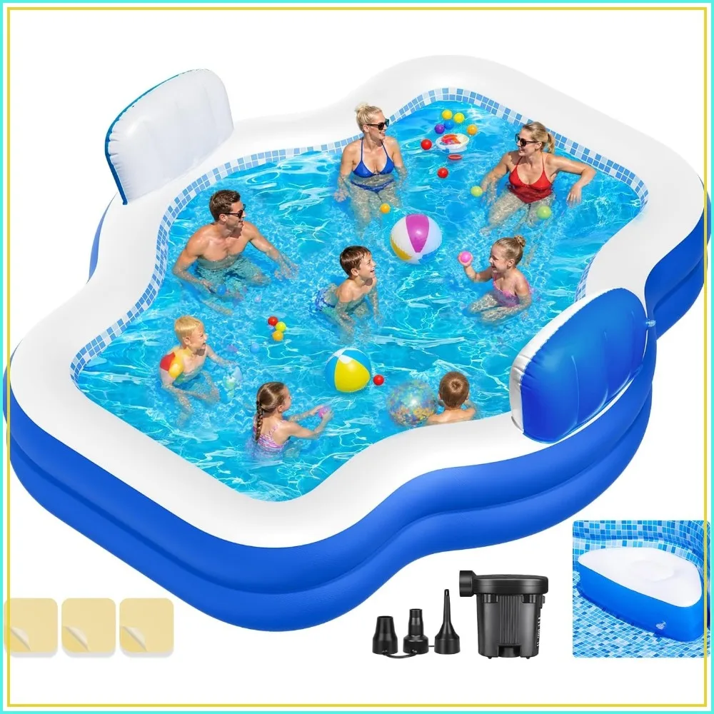 Extra Large Inflatable Swimming Pool with Seats, 10.1ft x 7.5ft Blow-Up Pool for Adults & Kids, Heavy Duty Family Pool for Backyard Summer Fun
Extra Large Inflatable Swimming Pool with Seats, 10.1ft x 7.5ft Blow-Up Pool for Adults & Kids, Heavy Duty Family Pool for Backyard Summer Fun