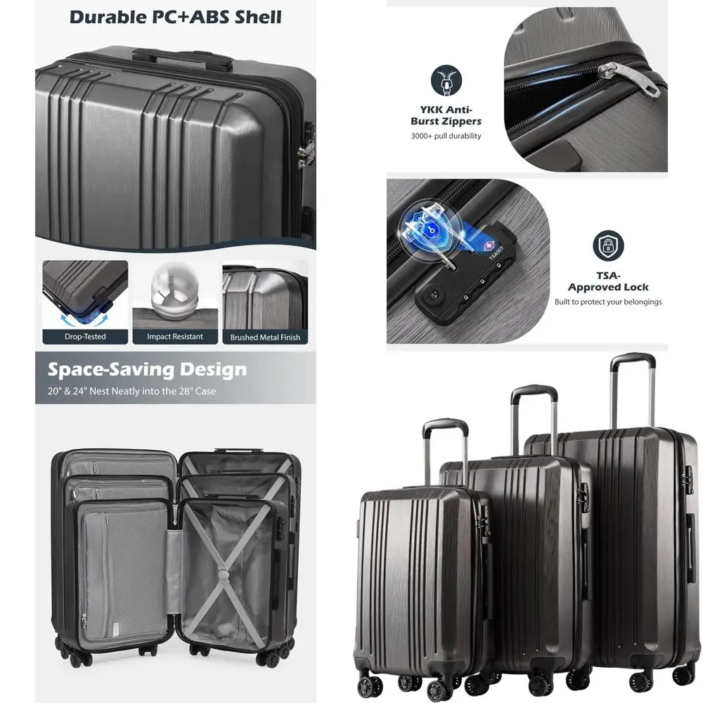 Набор из трех чемоданов-спиннеров из ПК + АБС-пластика с замком TSA, легкий серый цвет
Набор из трех чемоданов-спиннеров из ПК + АБС-пластика с замком TSA, легкий серый цвет