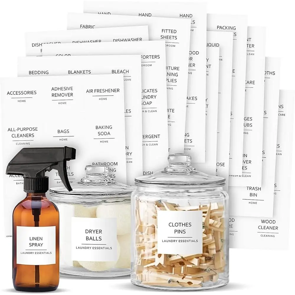 144 Minimalist Laundry Room Labels - 2.5" x 2.5", Black on White Matte Vinyl - Organize Glass Jars & Spray Bottles, Water-Resist
144 Minimalist Laundry Room Labels - 2.5" x 2.5", Black on White Matte Vinyl - Organize Glass Jars & Spray Bottles, Water-Resist