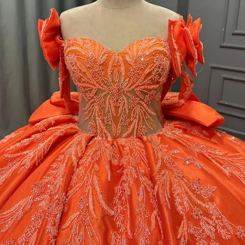 Orange Quinceanera Dress off-shoulder Crystal Glitter Lace Ruffles Decal Long tail Bow vestidos de 15 Quinceanera Customize
Orange Quinceanera Dress off-shoulder Crystal Glitter Lace Ruffles Decal Long tail Bow vestidos de 15 Quinceanera Customize